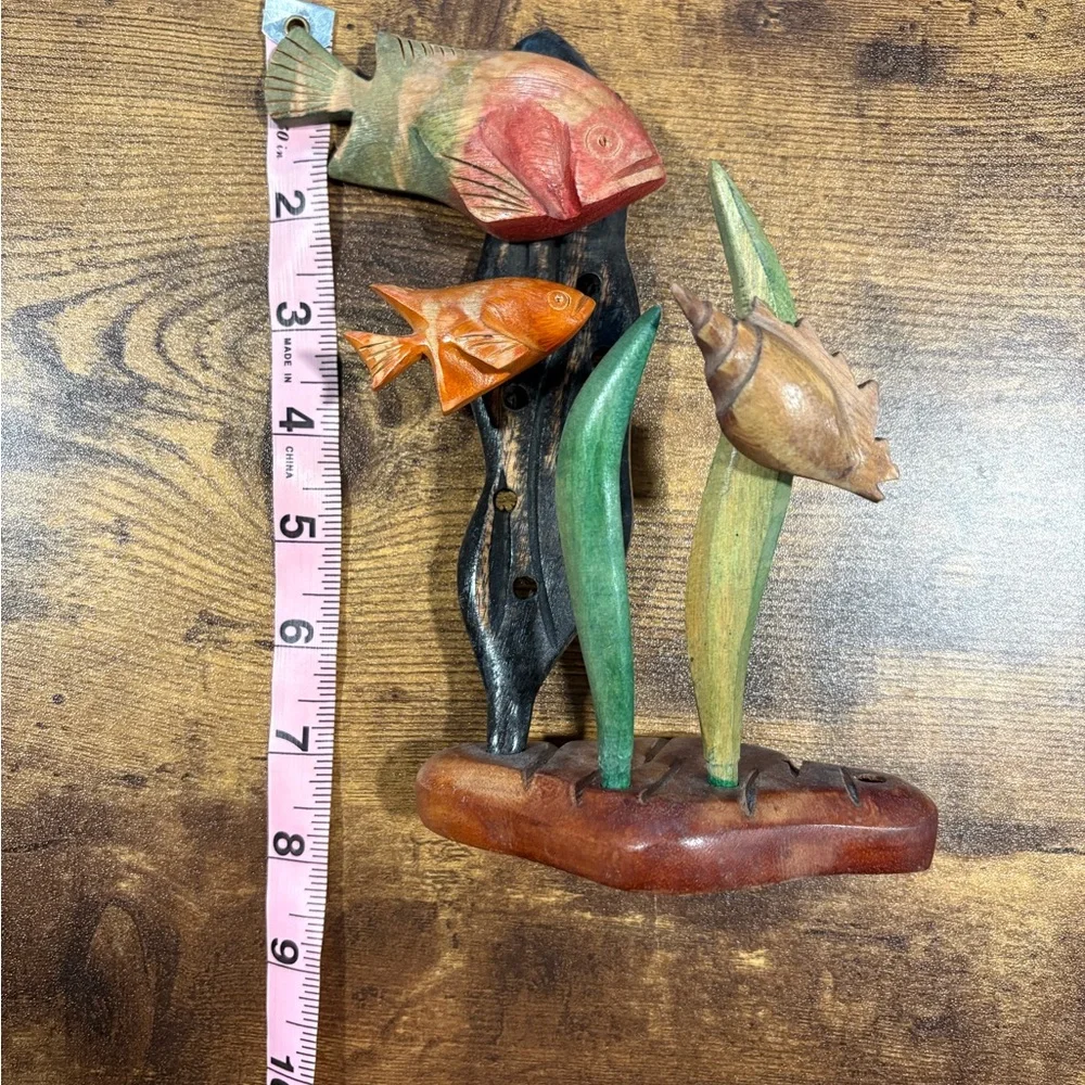 Wooden Fish Sculpture Handcrafted in the Bahamas- Multicolor